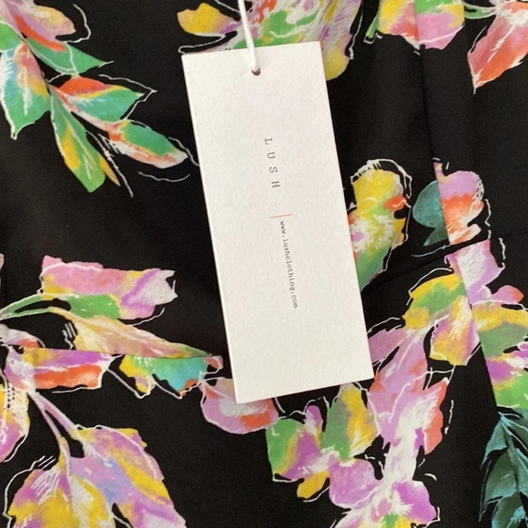 Lush NEW Square Neck Mini Dress Back Smocking Cutout Detail Dark Floral Print - Picture 13 of 16